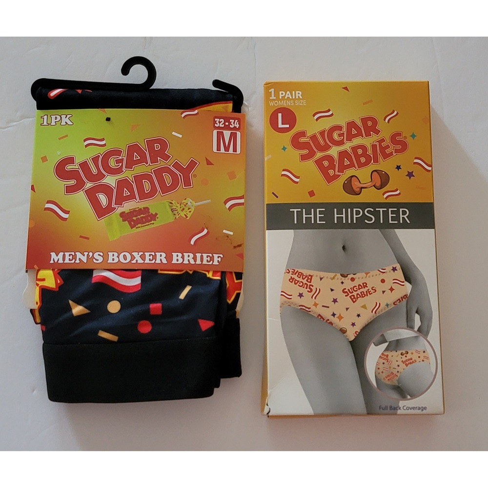 Sugar‎ Daddy Mens Boxer Briefs M & Sugar Babies Womens Hipster L Underwear Set